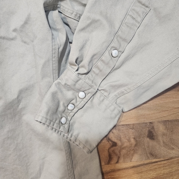 Wrangler Men's XXL Western Canvas Shirt Khaki Snap Button Long Sleeve Workwear - Picture 3 of 8